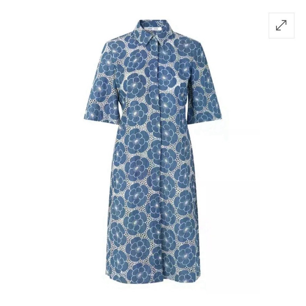 Women's Samsoe Samsoe‎ Demy Floral Print Crochet Midi Dress Blue Sz Small